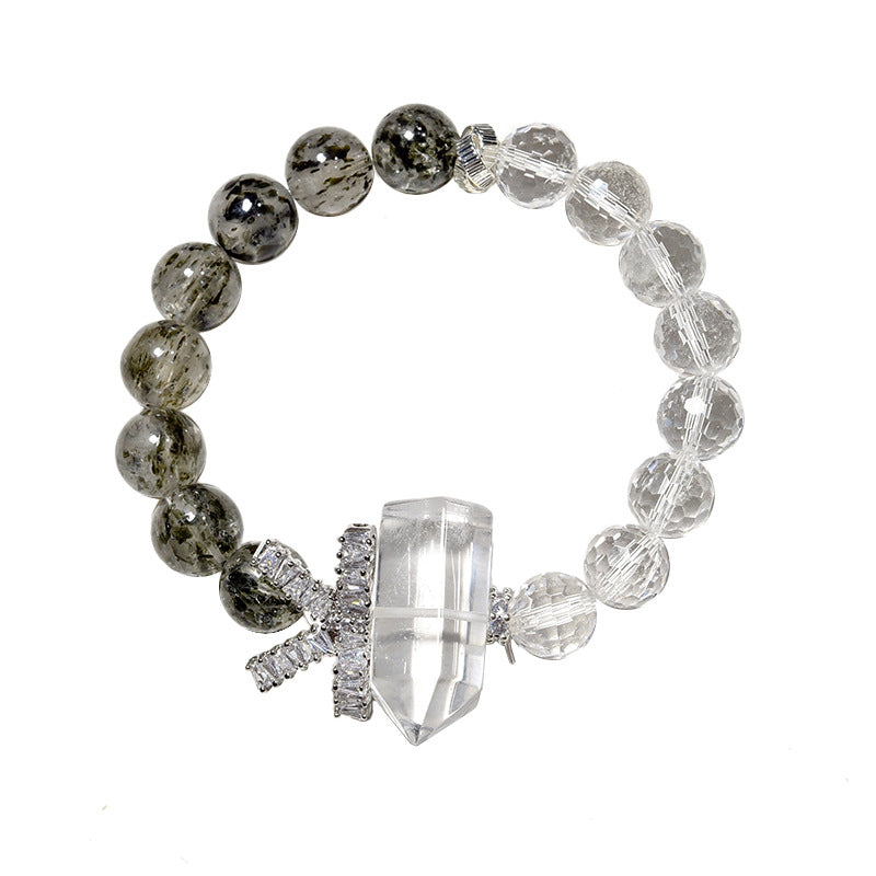 Black Strawberry Crystal Bracelet Beads Natural White Crystal Faceted Bracelet with Crystal Column Design