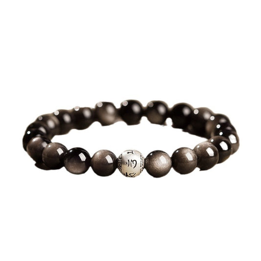 Natural Obsidian Bracelet Crystal Silver Obsidian Good Luck Bead Bracelet