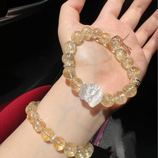 Natural Yellow ASai Bracelet Yellow Crystal Awakening Lion White Crystal Bracelet