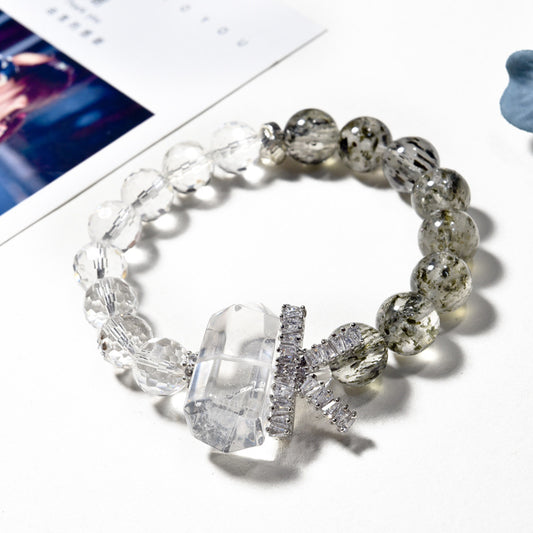 Black Strawberry Crystal Bracelet Beads Natural White Crystal Faceted Bracelet with Crystal Column Design