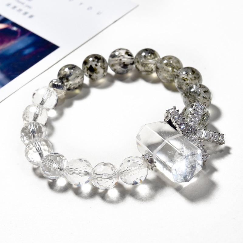 Black Strawberry Crystal Bracelet Beads Natural White Crystal Faceted Bracelet with Crystal Column Design