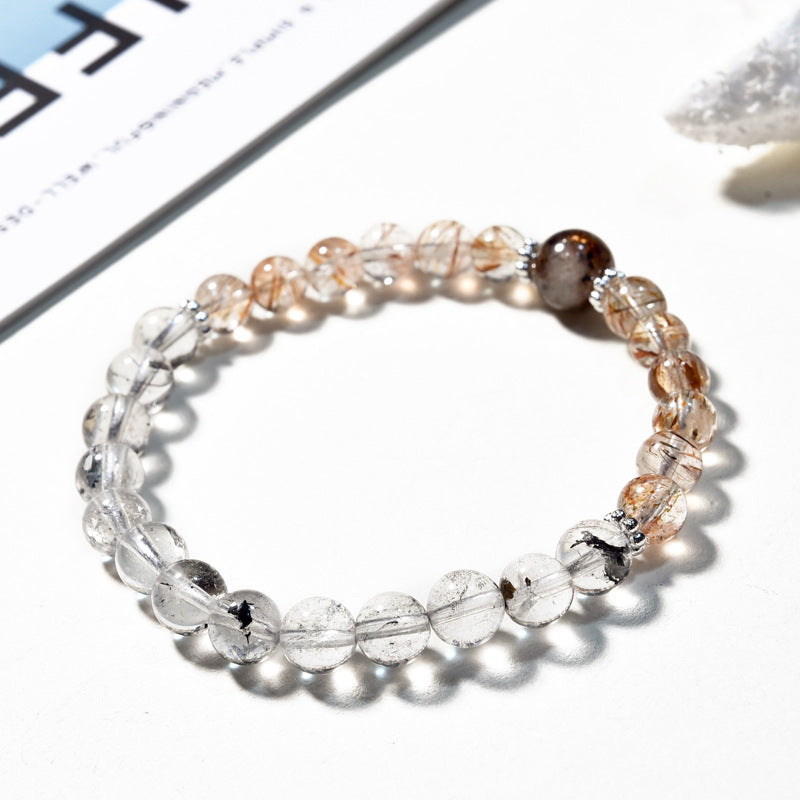 Natural Black Gold Super Seven Bracelet with Shining Diamonds