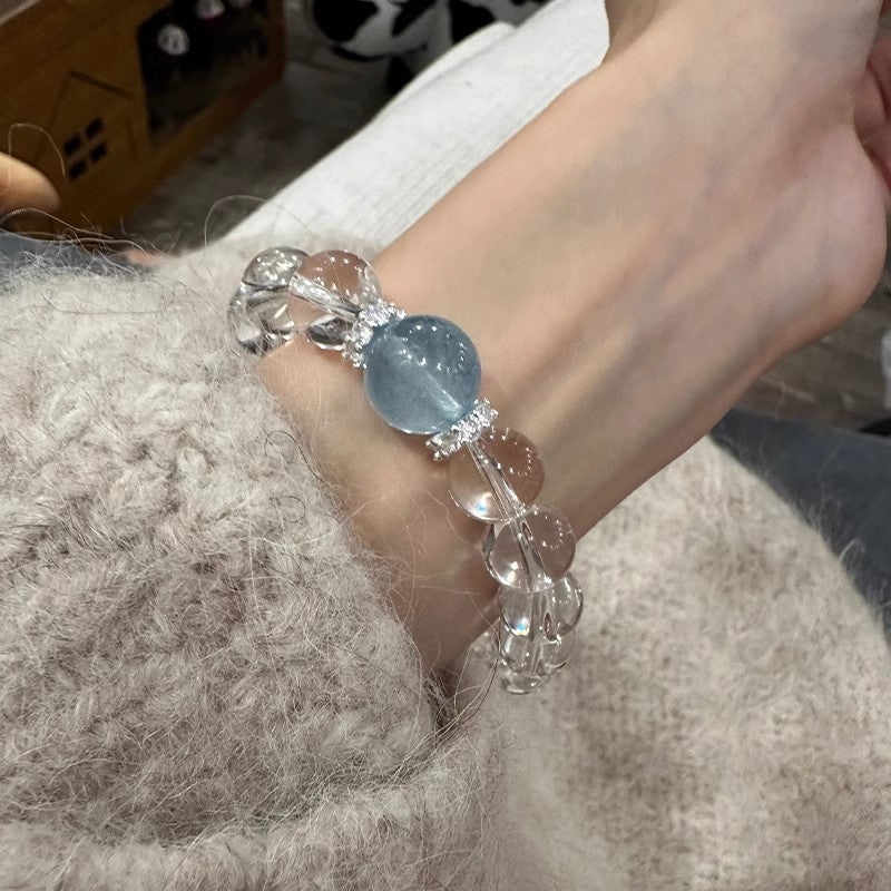 Aquamarine White Crystal Bracelet Good Luck Boost Confidence Energy Balance