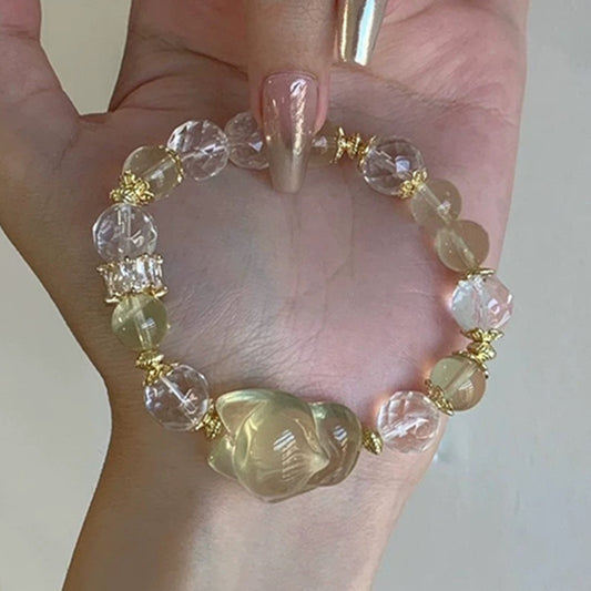 Natural Yellow Crystal Nine-Tailed Fox White Crystal Bracelet