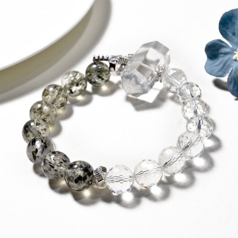 Black Strawberry Crystal Bracelet Beads Natural White Crystal Faceted Bracelet with Crystal Column Design