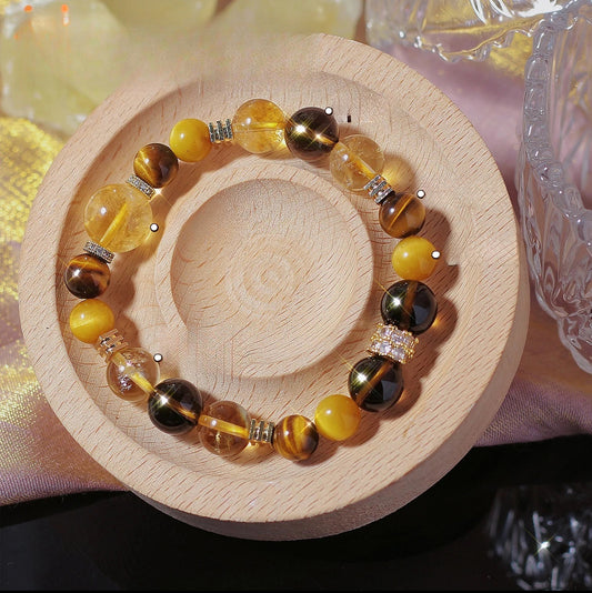 Natural Yellow Tower Crystal Bracelet Tiger Eye Stone Wealth and Good Luck