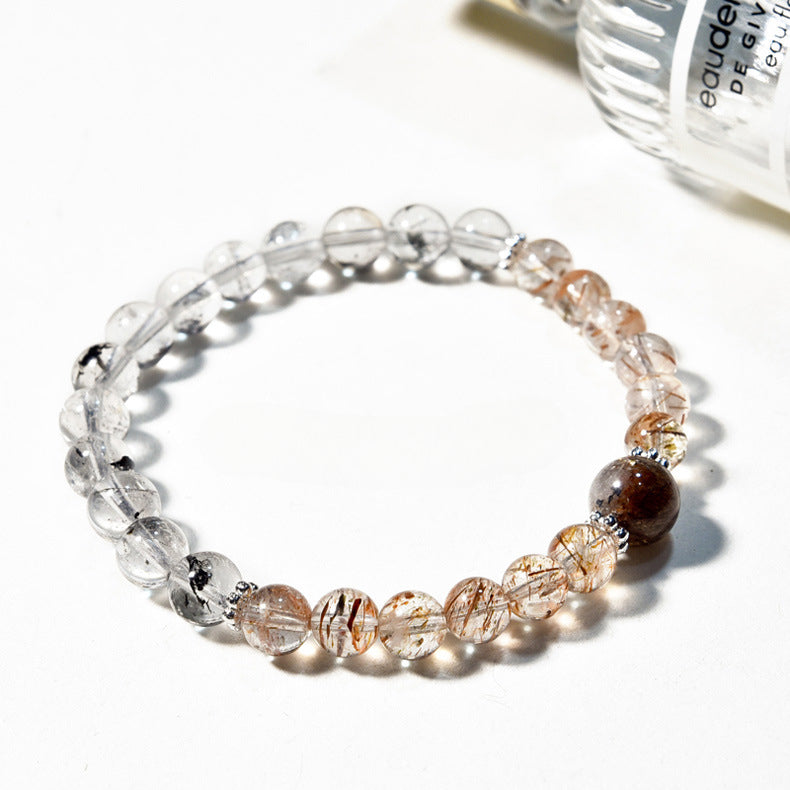 Natural Black Gold Super Seven Bracelet with Shining Diamonds