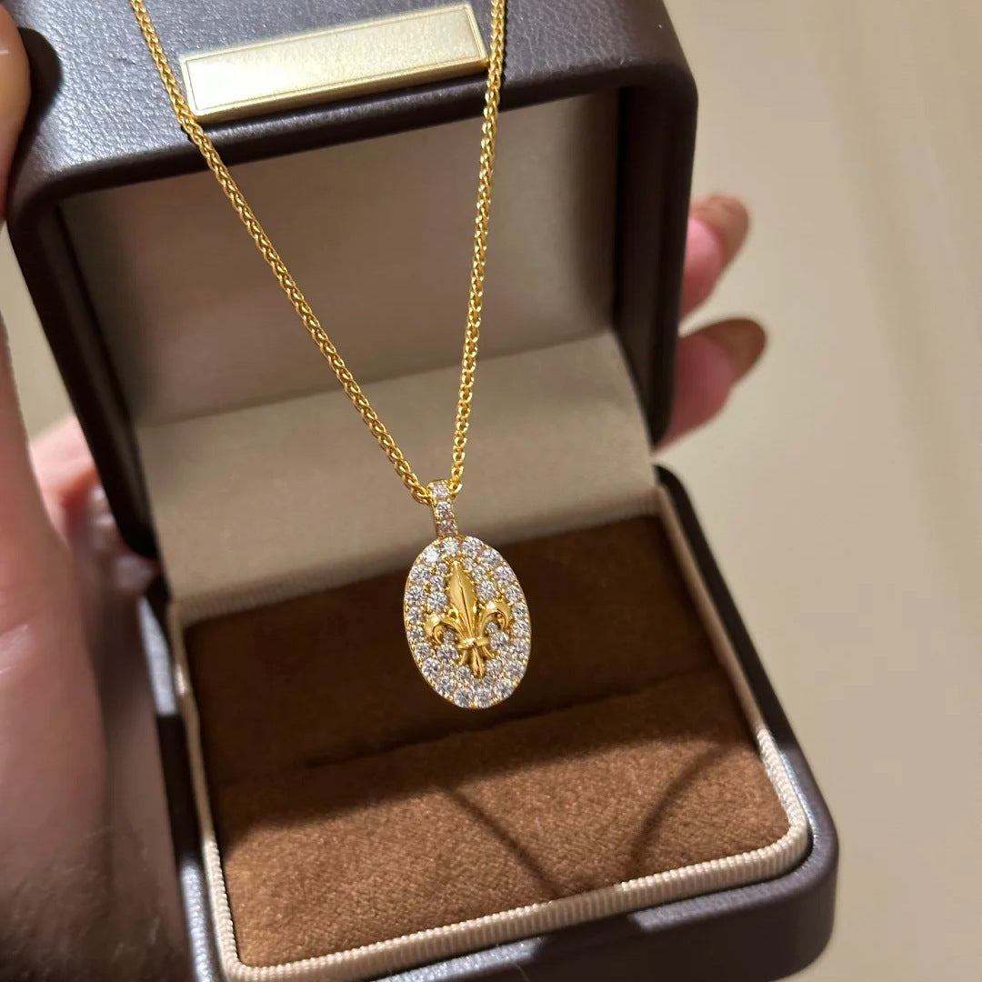 French Retro High-Grade Iris Pendant Necklace Light Luxury Flower Stud Earrings Refined Rhinestone Open Ring