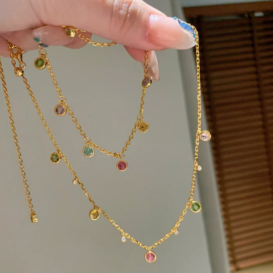 Light Luxury Fashion Rainbow Candy Tourmaline Bracelet Bubble Diamond Falling Colorful Tassel Necklace Dopamine Gemstone Ring