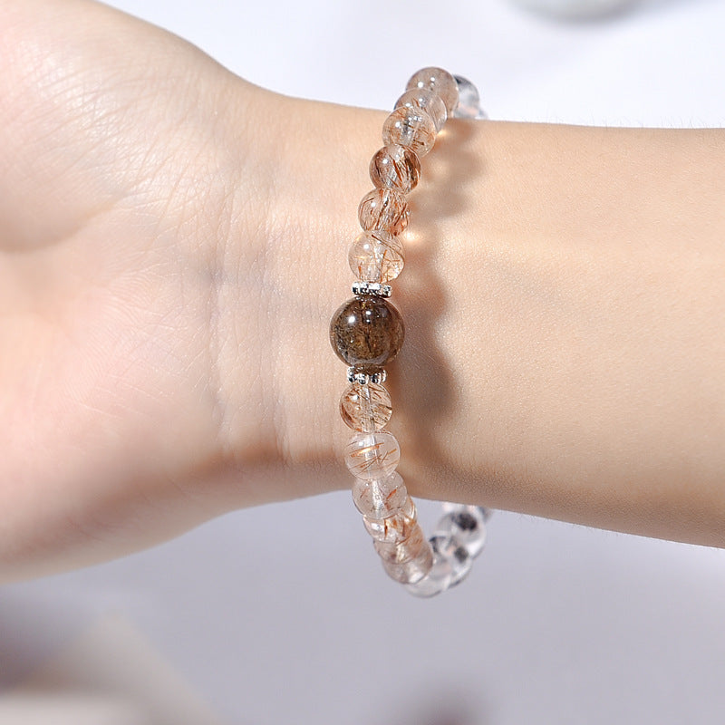 Natural Black Gold Super Seven Bracelet with Shining Diamonds