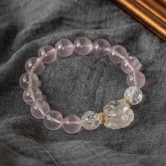Popular Natural Rose Quartz Hibiscus Stone Pink Crystal Bracelet