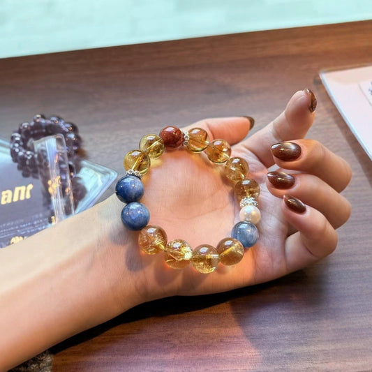 Natural Citrine Topaz Kyanite Bracelet Energy Crystal Good Luck
