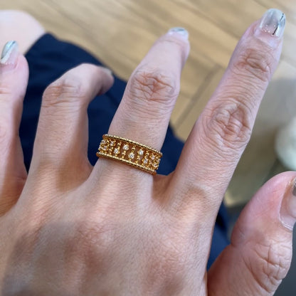 Vintage Brushed Ring Retro Full Diamond Elegant High-end Light Luxury Beaded Lace Bamboo Joint Ring for Women