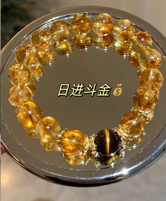 「Fortune Crystal Series」Natural Crystal Bracelet Yellow Tower Crystal Yellow Arsai Symbiotic Tiger's Eye Bracelet