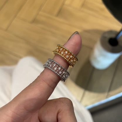 Vintage Brushed Ring Retro Full Diamond Elegant High-end Light Luxury Beaded Lace Bamboo Joint Ring for Women