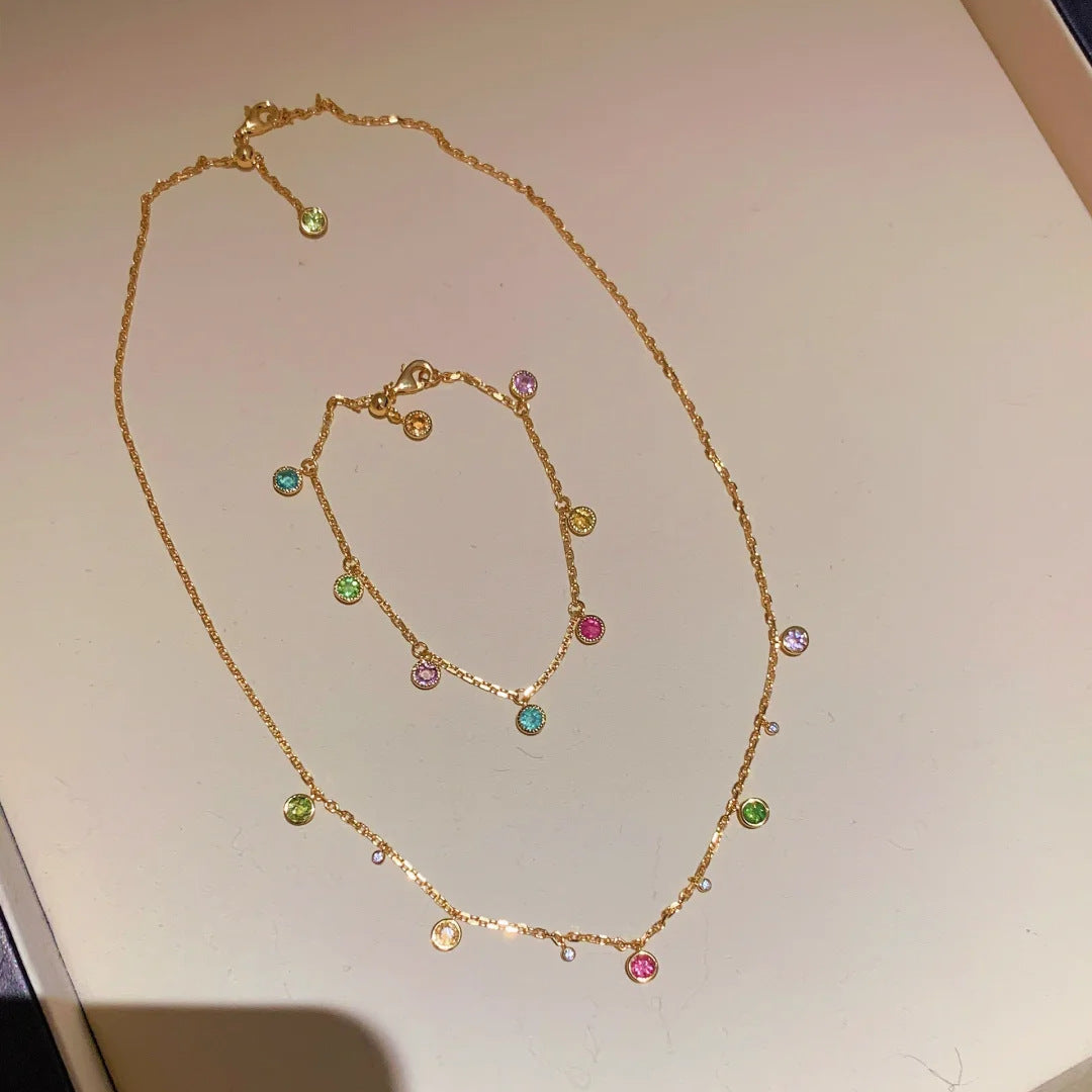 Light Luxury Fashion Rainbow Candy Tourmaline Bracelet Bubble Diamond Falling Colorful Tassel Necklace Dopamine Gemstone Ring