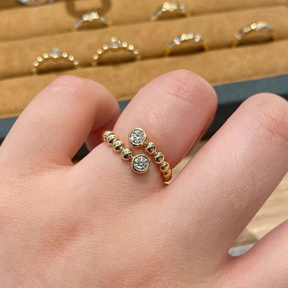 Vintage Brushed Ring Retro Full Diamond Elegant High-end Light Luxury Beaded Lace Bamboo Joint Ring for Women