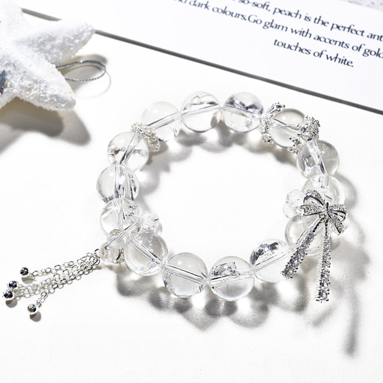 White Crystal Bracelet with Micro-inlaid Bowknot Healing Style Good Luck