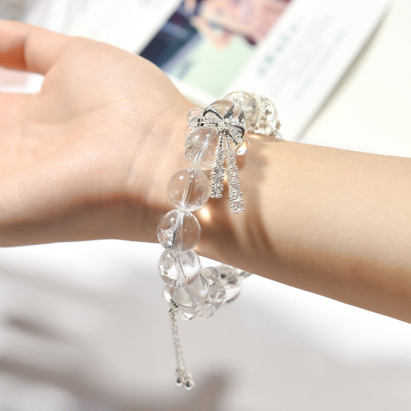 White Crystal Bracelet with Micro-inlaid Bowknot Healing Style Good Luck