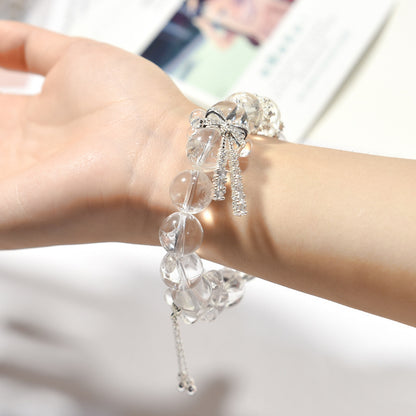 White Crystal Bracelet with Micro-inlaid Bowknot Healing Style Good Luck