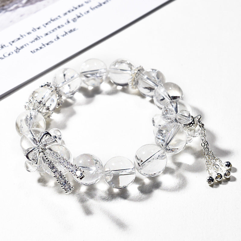 White Crystal Bracelet with Micro-inlaid Bowknot Healing Style Good Luck