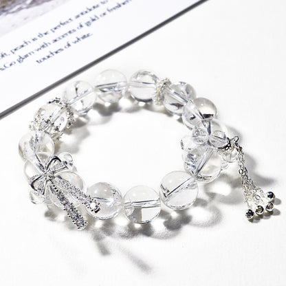 White Crystal Bracelet with Micro-inlaid Bowknot Healing Style Good Luck