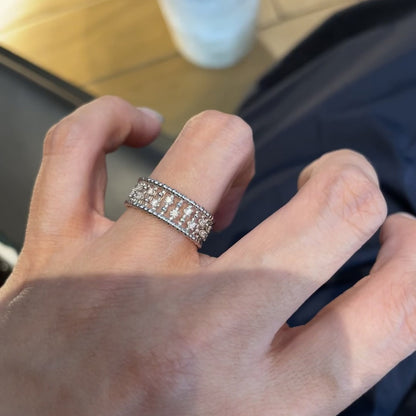 Vintage Brushed Ring Retro Full Diamond Elegant High-end Light Luxury Beaded Lace Bamboo Joint Ring for Women