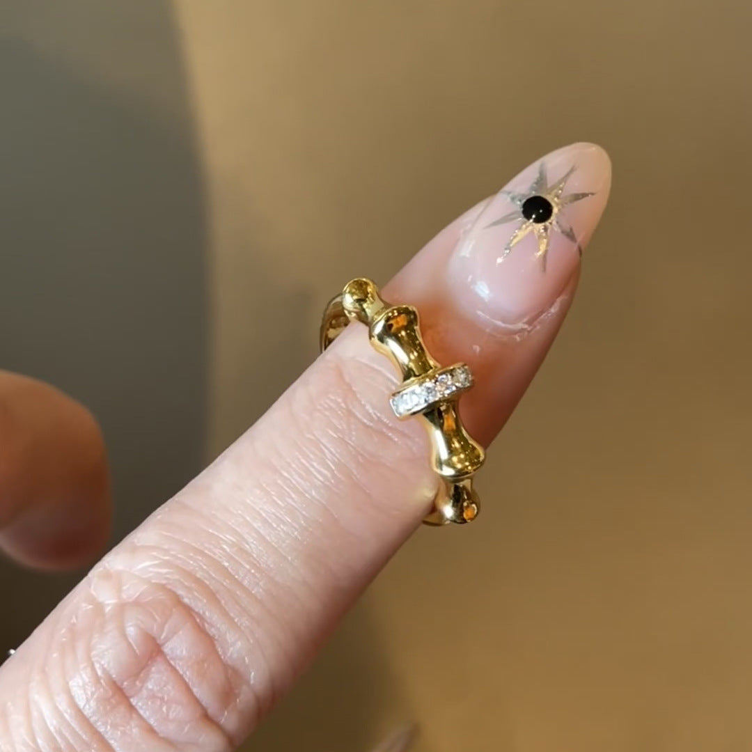 Vintage Brushed Ring Retro Full Diamond Elegant High-end Light Luxury Beaded Lace Bamboo Joint Ring for Women