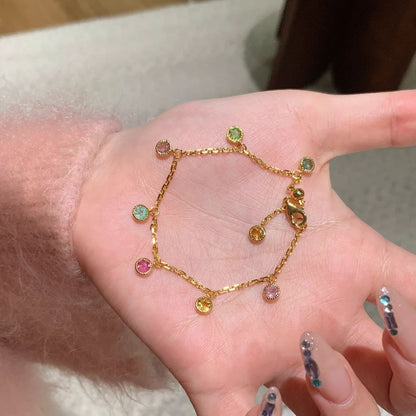 Light Luxury Fashion Rainbow Candy Tourmaline Bracelet Bubble Diamond Falling Colorful Tassel Necklace Dopamine Gemstone Ring