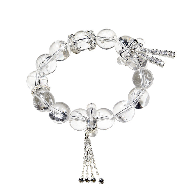 White Crystal Bracelet with Micro-inlaid Bowknot Healing Style Good Luck