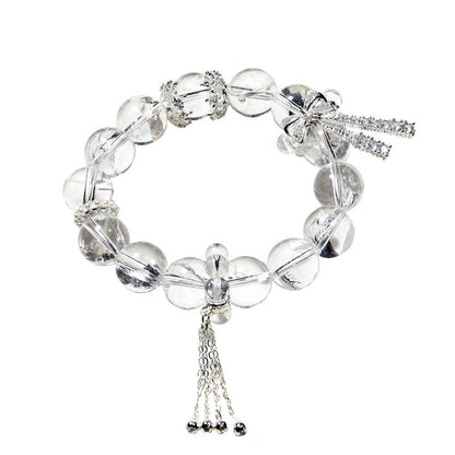 White Crystal Bracelet with Micro-inlaid Bowknot Healing Style Good Luck