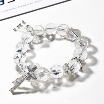 White Crystal Bracelet with Micro-inlaid Bowknot Healing Style Good Luck