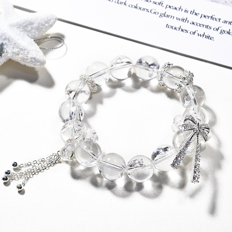 White Crystal Bracelet with Micro-inlaid Bowknot Healing Style Good Luck